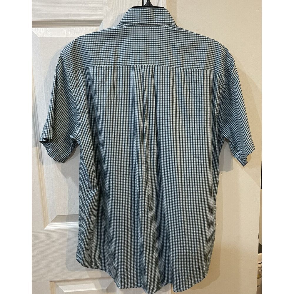 Peter Millar Men's Short Sleeve Button Down Sz L Silk Cotten Blend Blue Checkers - Picture 3 of 7